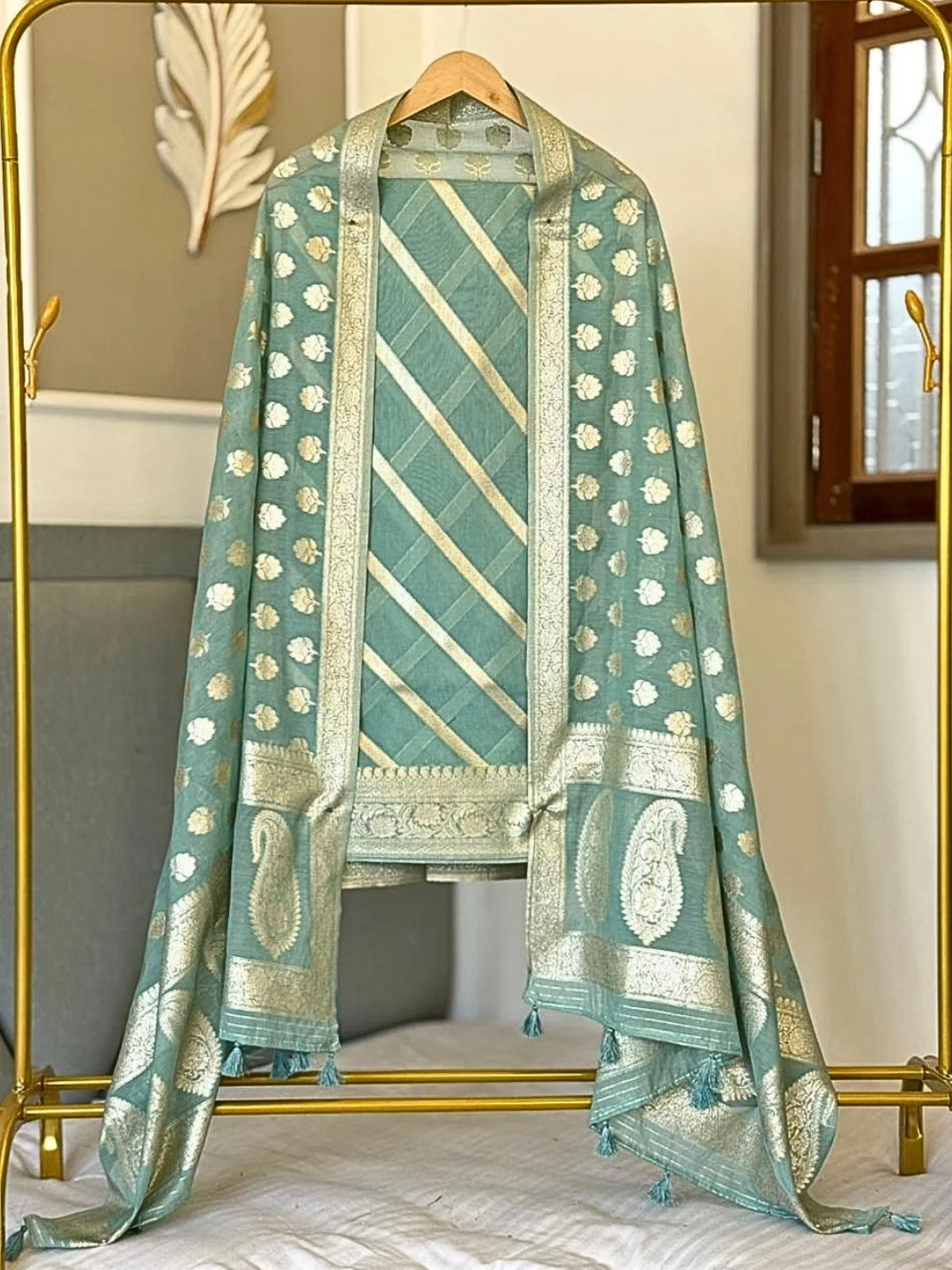 Banarasi Chanderi Unstitched Suit Set – Festive & Wedding Wear