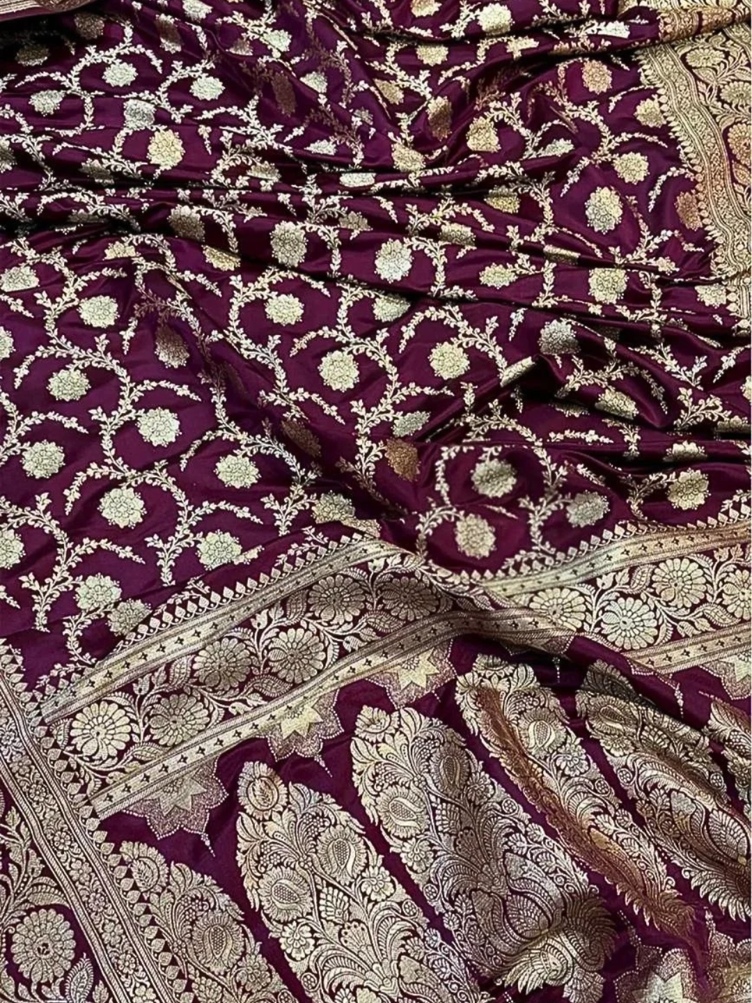 Mashru Silk Banarasi Saree with Rich Floral Zari Border | Wedding & Festive Wear