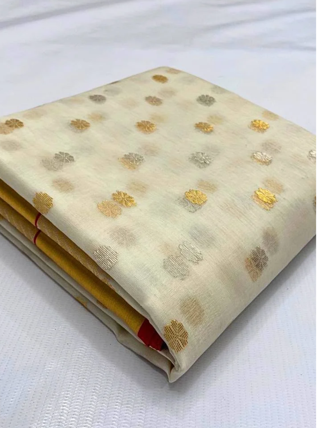Ivory Gold Silk Chanderi Saree  | Day Wedding & Festive Wear