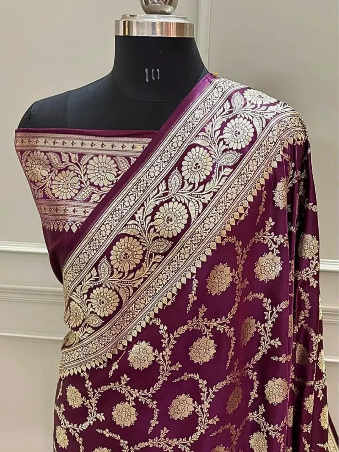Mashru Silk Banarasi Saree with Rich Floral Zari Border | Wedding & Festive Wear