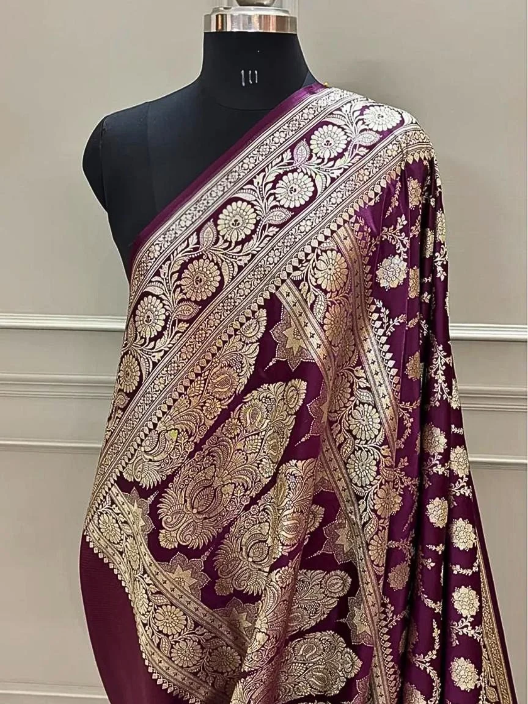 Mashru Silk Banarasi Saree with Rich Floral Zari Border | Wedding & Festive Wear