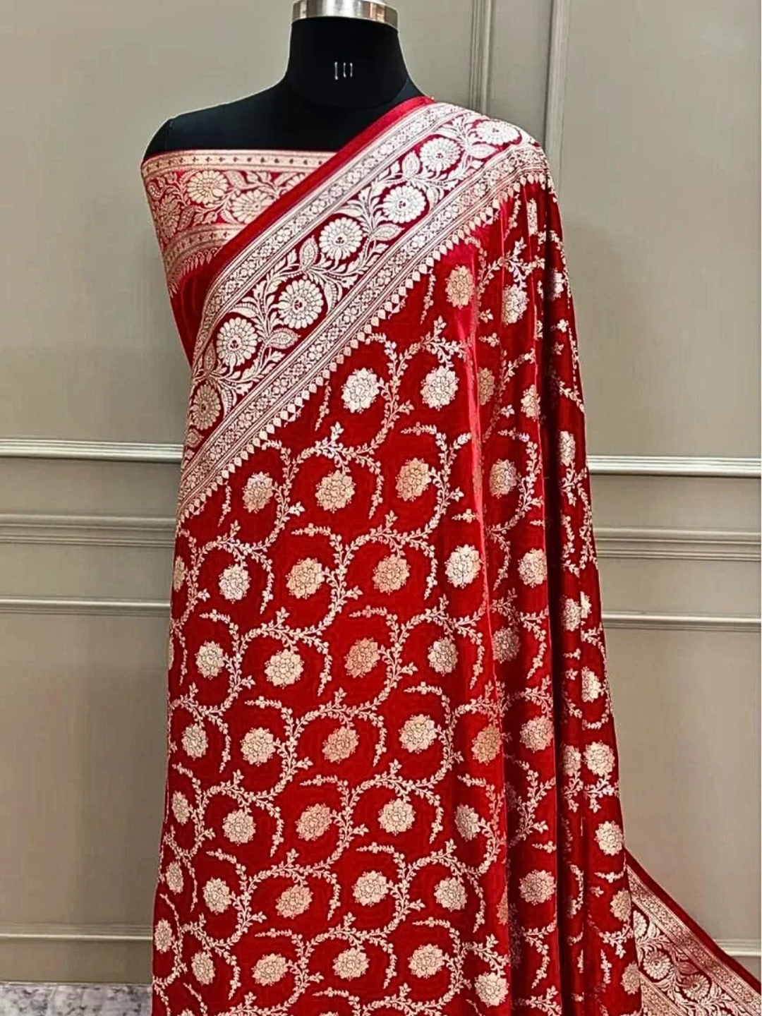 Mashru Silk Banarasi Saree with Rich Floral Zari Border | Wedding & Festive Wear