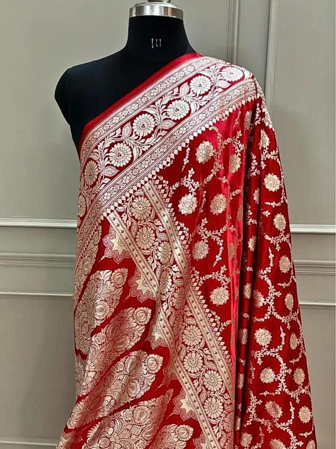 Mashru Silk Banarasi Saree with Rich Floral Zari Border | Wedding & Festive Wear