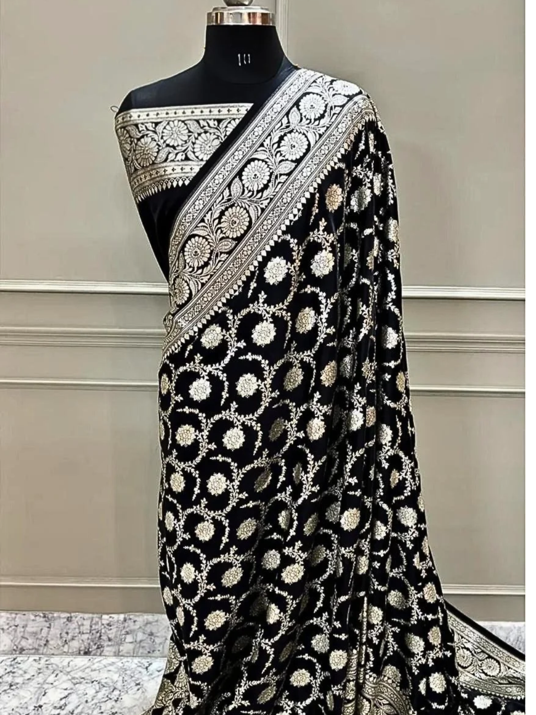 Mashru Silk Banarasi Saree with Rich Floral Zari Border | Wedding & Festive Wear