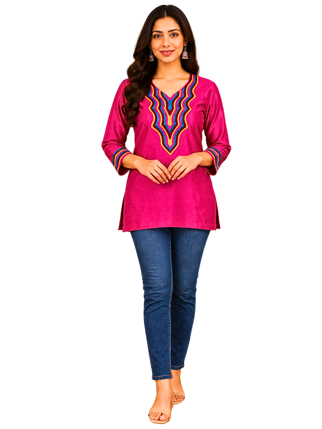 Vibrant pink indian kurti for women , Indian party wear for women , Festive outfit