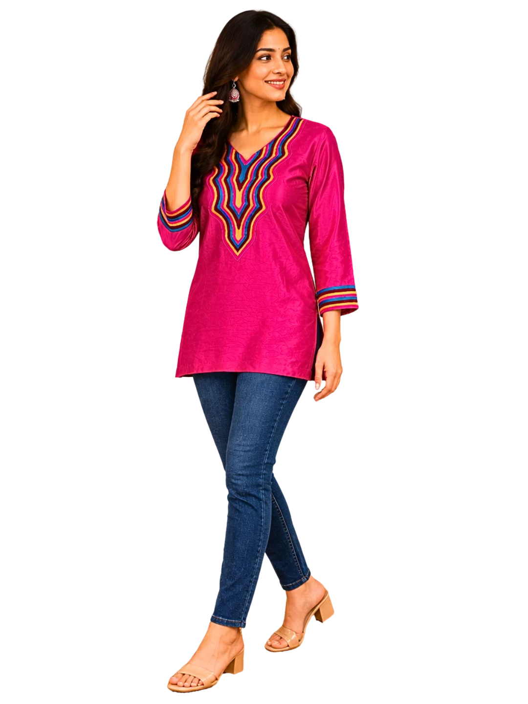 Vibrant pink indian kurti for women , Indian party wear for women , Festive outfit