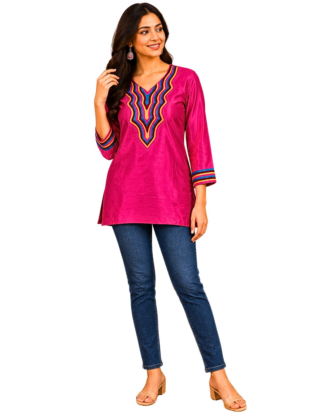 Vibrant pink indian kurti for women , Indian party wear for women , Festive outfit