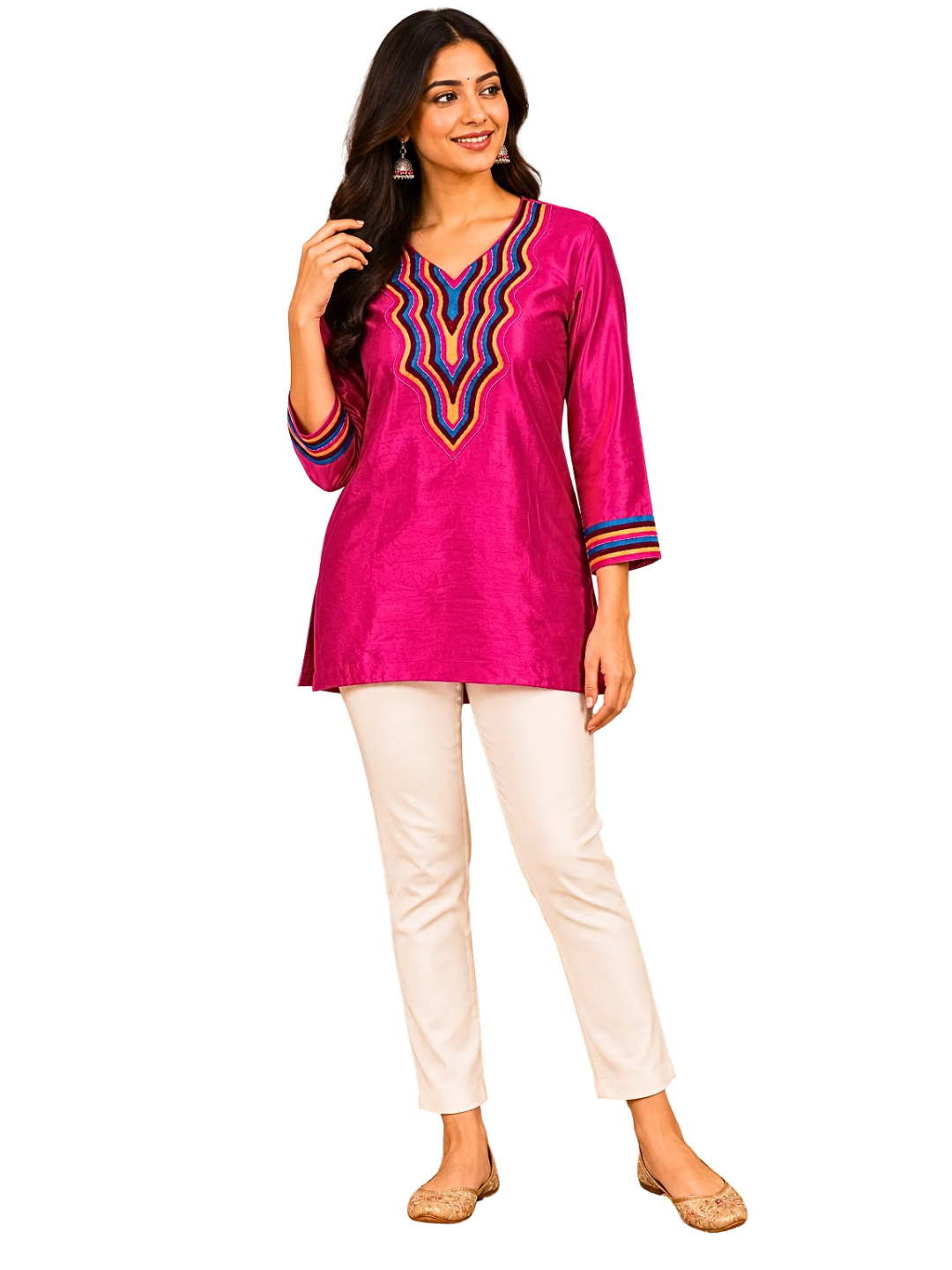 Vibrant pink indian kurti for women , Indian party wear for women , Festive outfit
