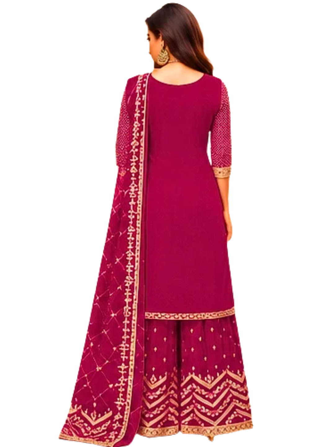 Ensemble Palazzo brodé rouge cerise avec Dupatta – Tenue de soirée et de mariage