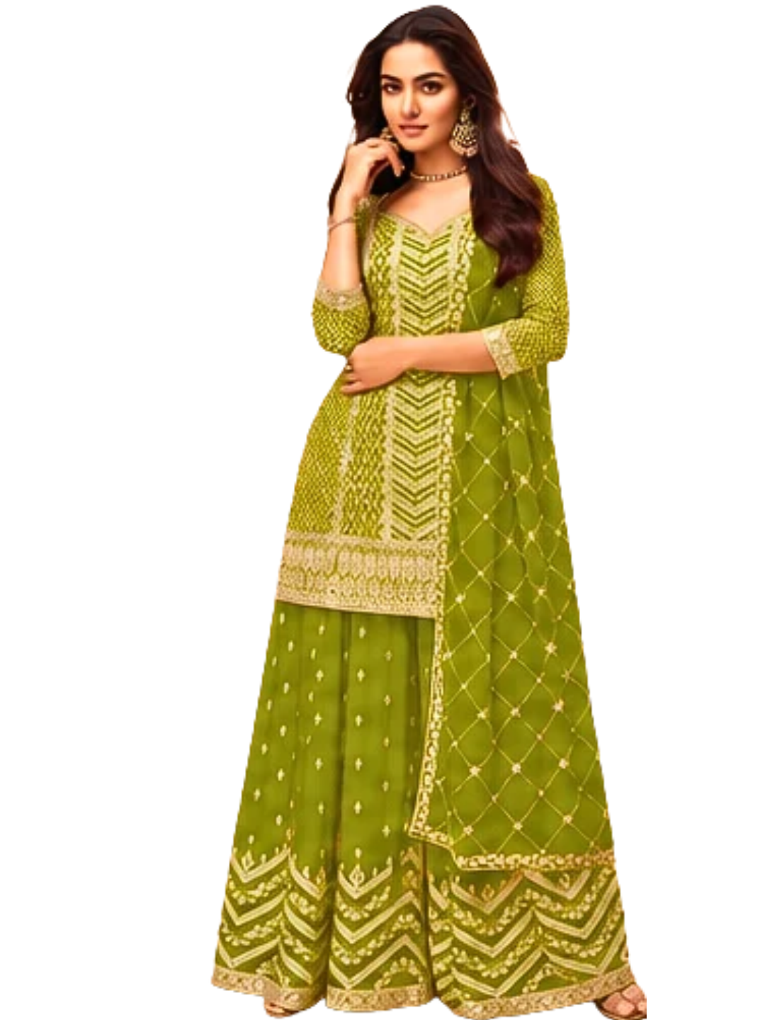 Mint Green Embroidered Palazzo Suit with Dupatta  Wedding & Festive Wear
