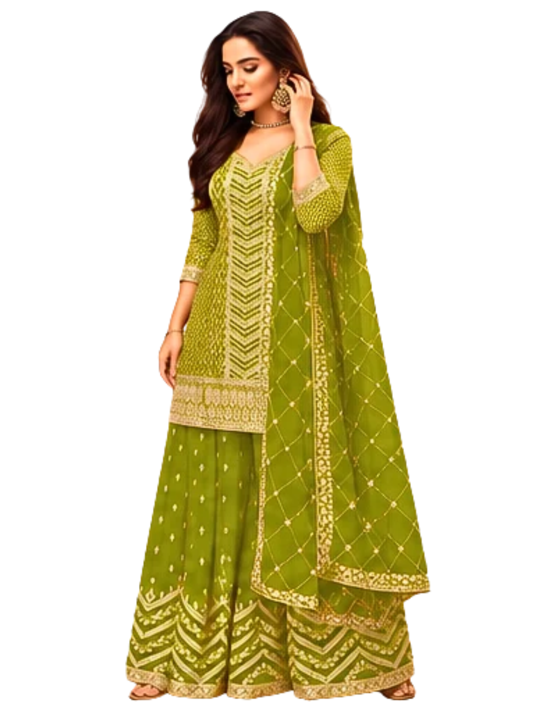 Mint Green Embroidered Palazzo Suit with Dupatta  Wedding & Festive Wear
