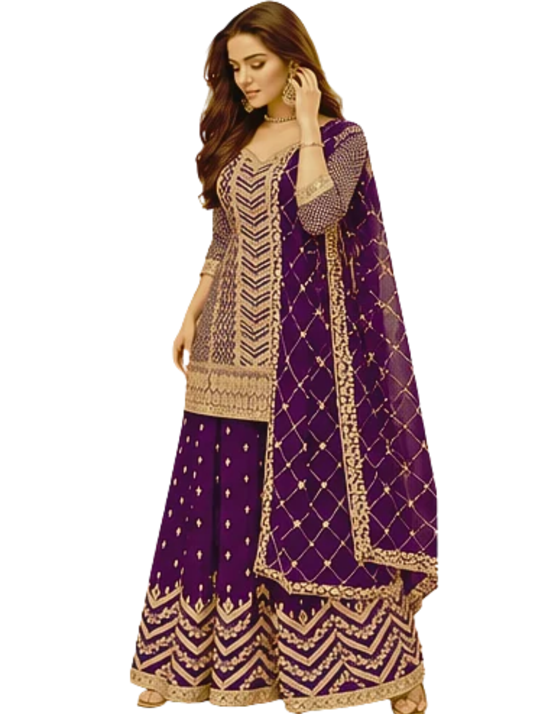 Purple Embroidered Palazzo Suit with Dupatta Traditional Wedding Wear