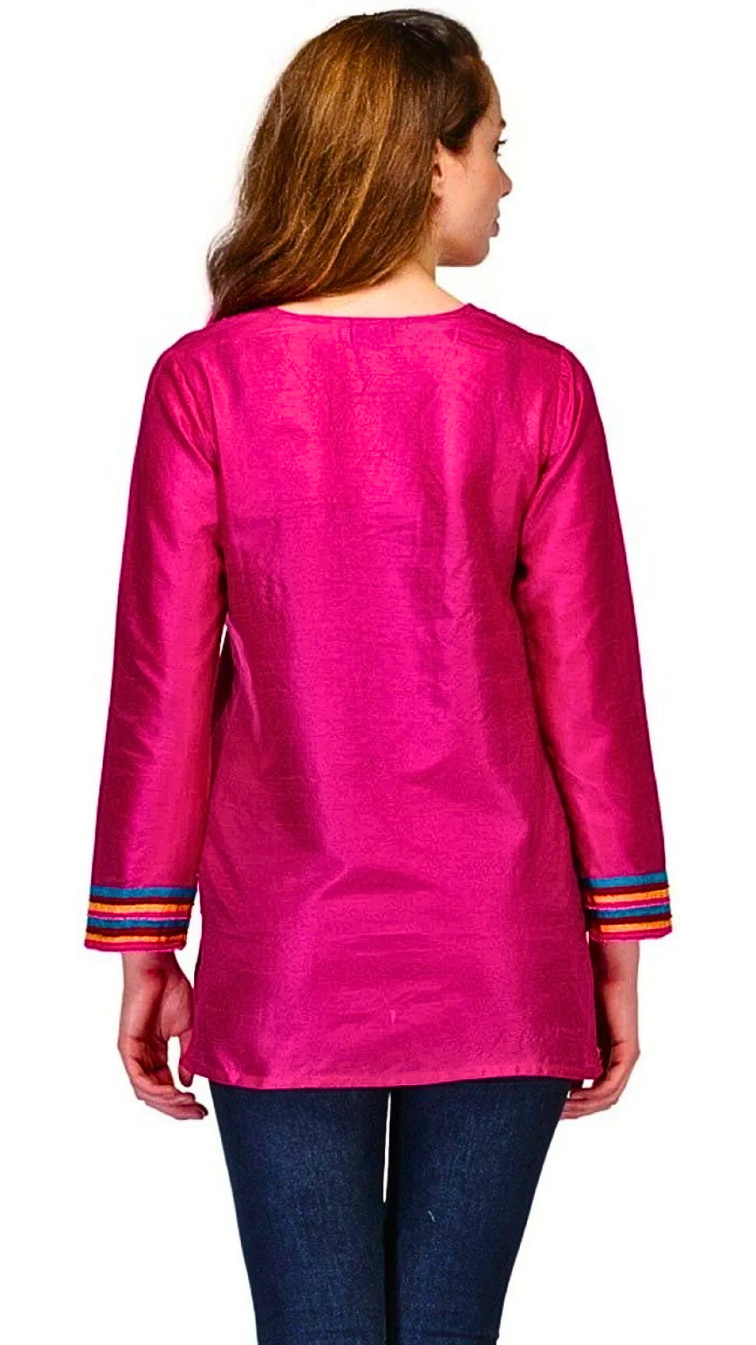 Pink Embroidered Art Silk Kurti  ,FREE  DELIVERY