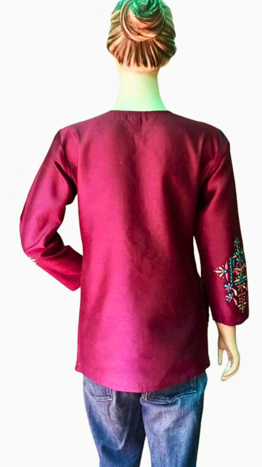 Burgundy Art Silk Embroidered Kurti  , FREE DELIVERY