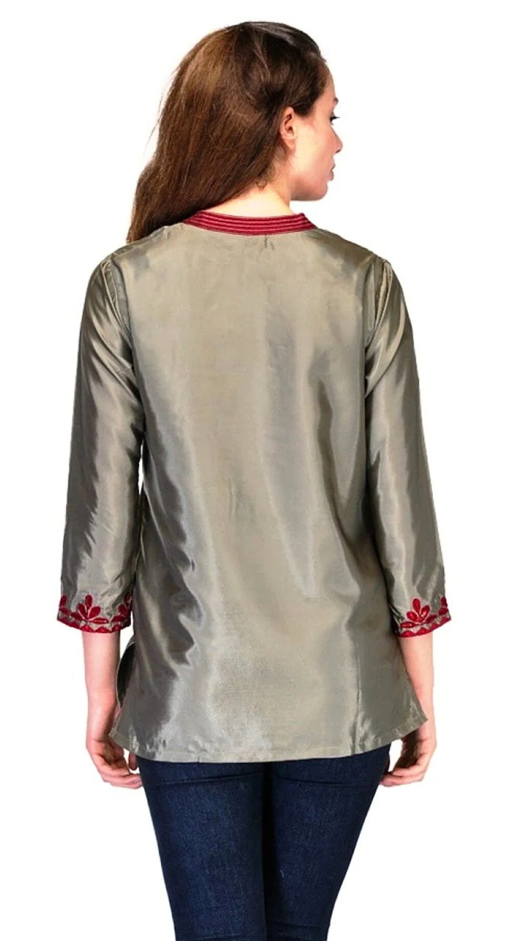 Grey Silk Satin Embellished  Kurti  , FREE  DELIVERY