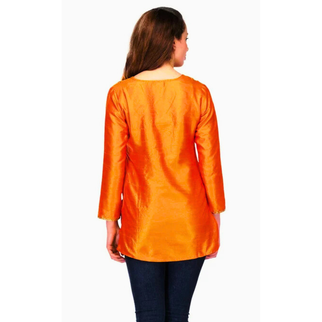 Orange Art Silk Embellished Kurti , FREE  DELIVERY