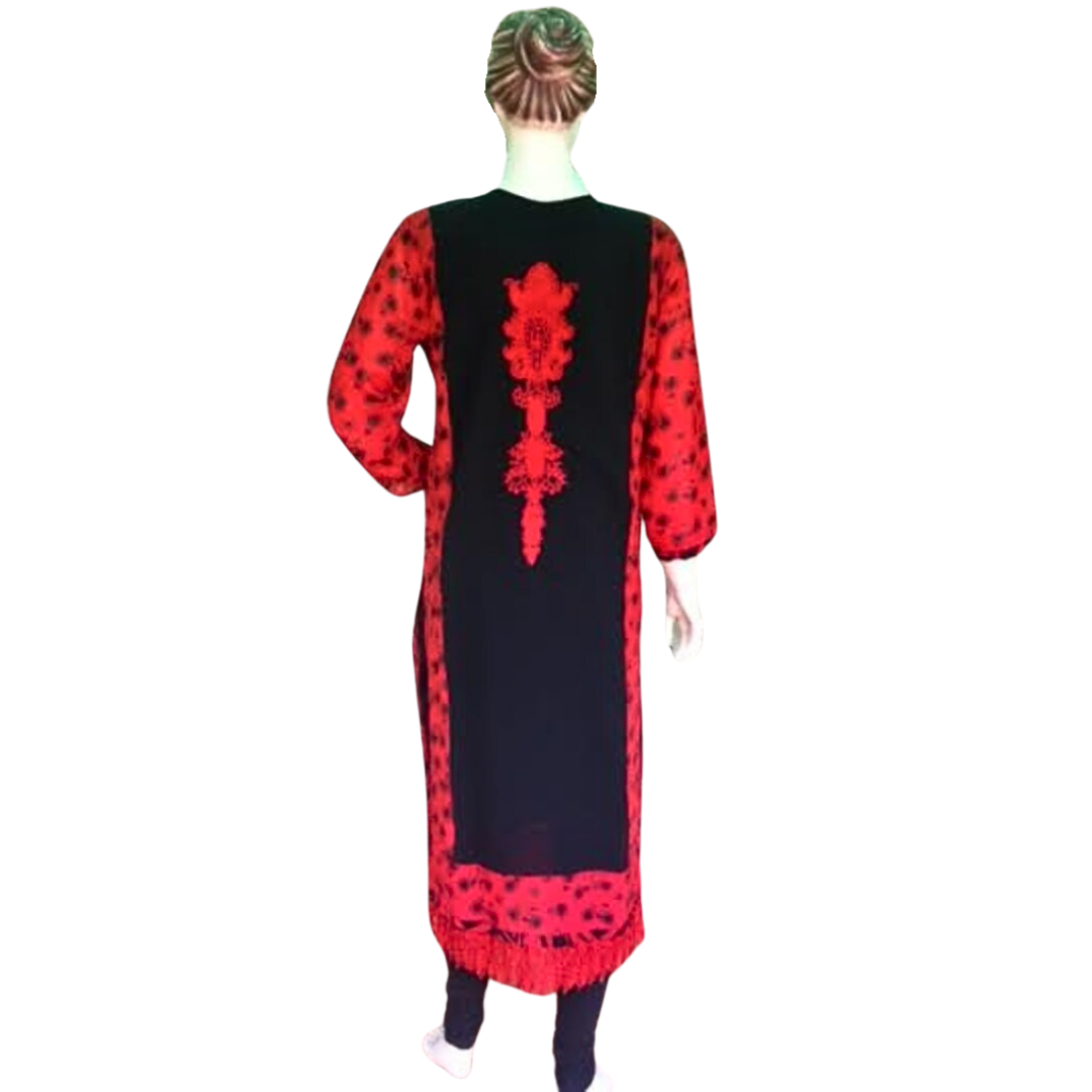 Black / Red  Georgette Women's Straight Kurta , Chest 44 Inches  , FREE DELIVERY