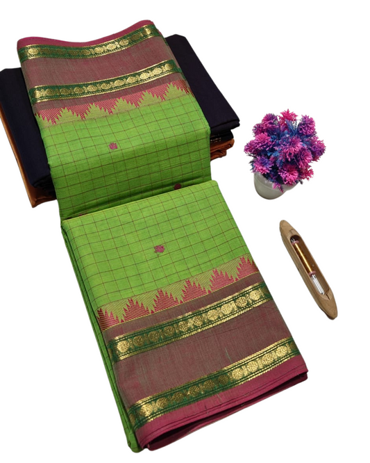 kanchi check saree with border , Cotton sarees for women , Summer saree , Kanchi saree