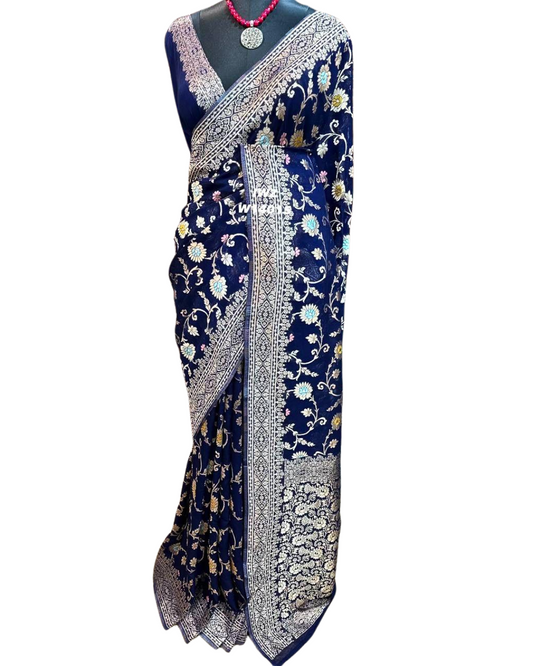 Banarasi  semi georgette  saree with heavy pallu