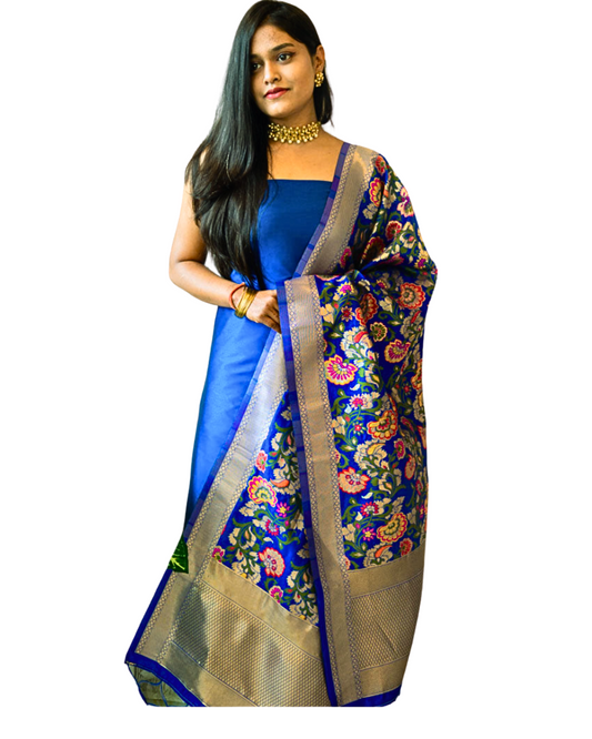 Banarasi Plain Silk Suit with  Silk Jacquard  Dupatta