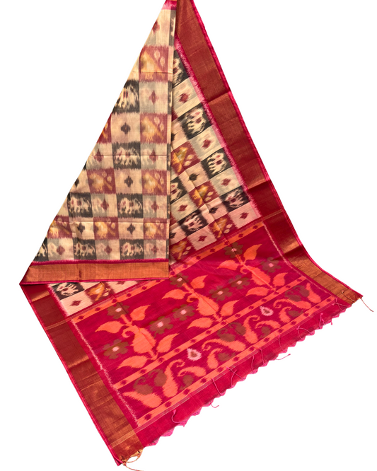 Handwoven Ikat Saree in Silk Cotton Blend | Festive Ethnic Saree