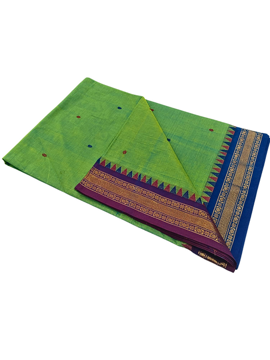 Pure Handloom Kanchi Cotton Saree | Soft Summer Saree with Thin Ganga Jamuna Border & Blouse