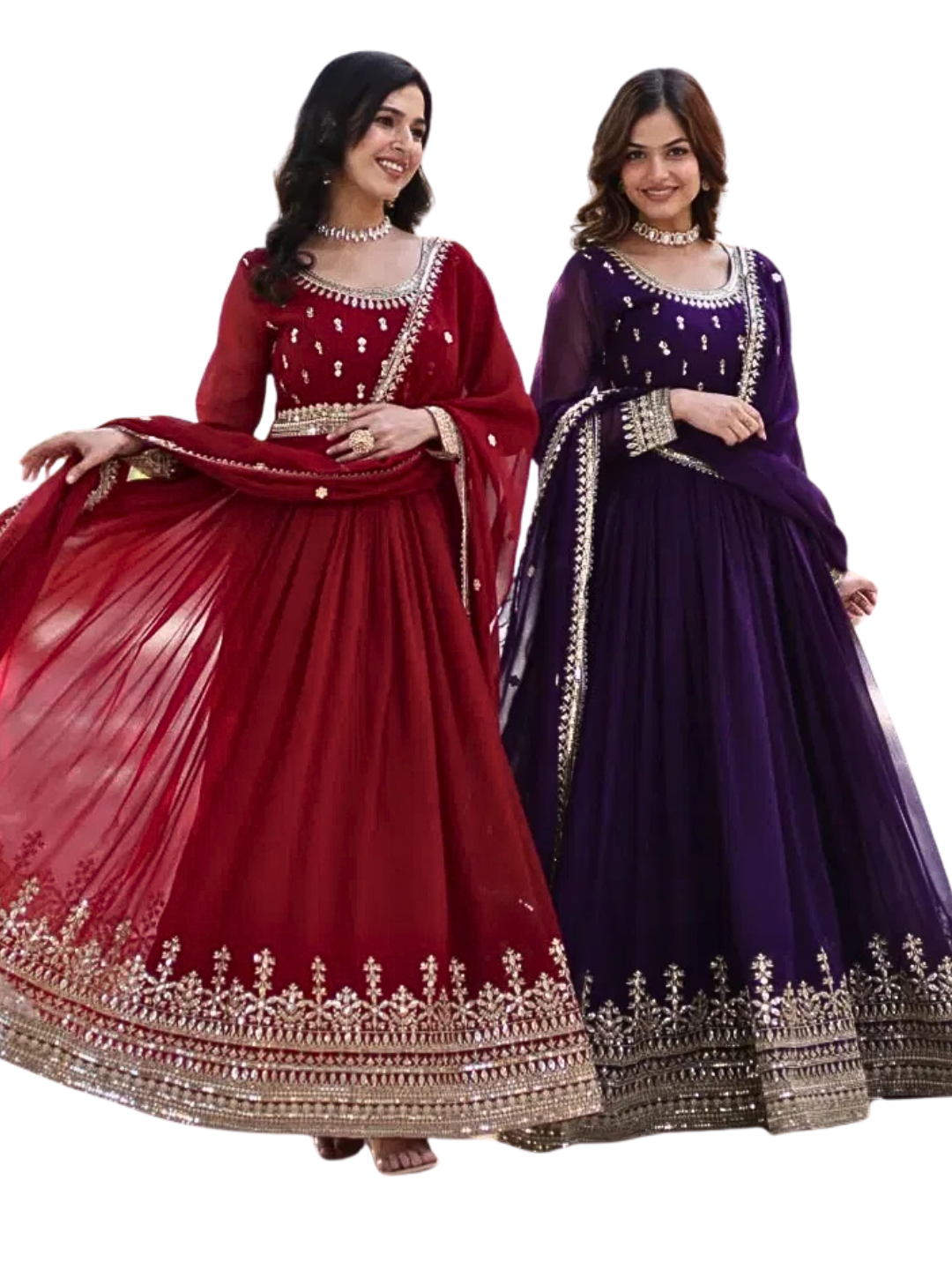 Maroon Embroidered Georgette Gown for Weddings, Parties & Festive Wear