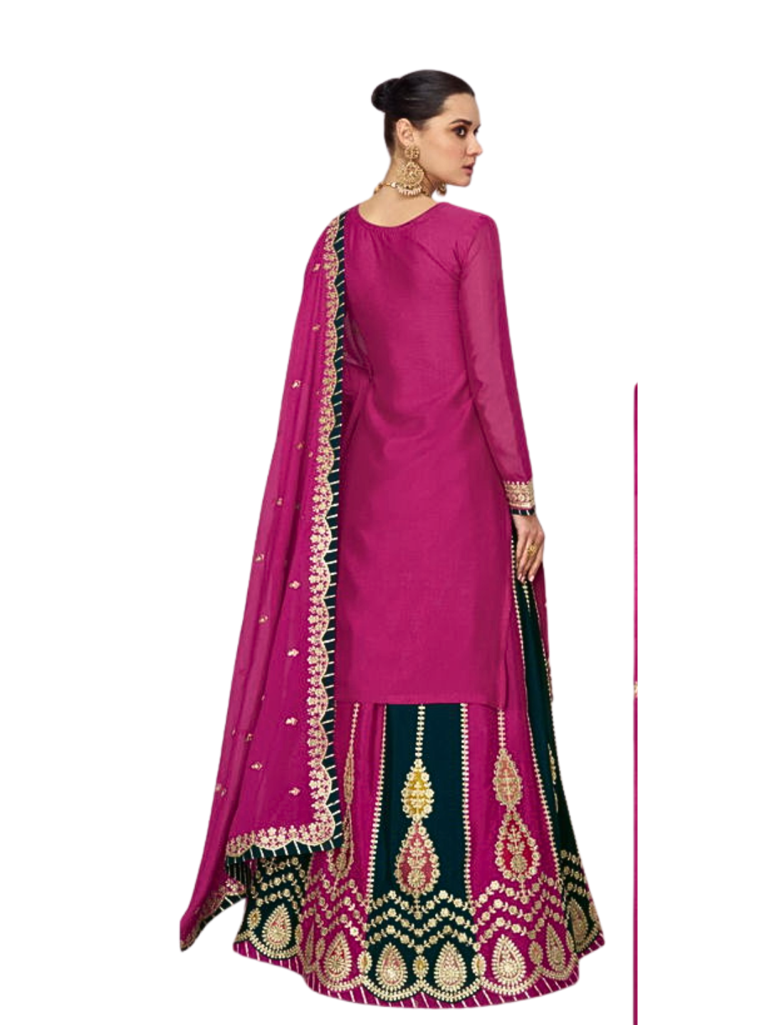 Rose  Embellished Kurta with Skirt & Dupatta – Wedding & Festive Party Wear Outfit