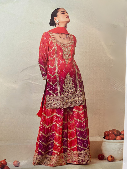 Pink  Designer Embroidered Palazzo Set / Palazzo Suit for Weddings, Parties & Festivals