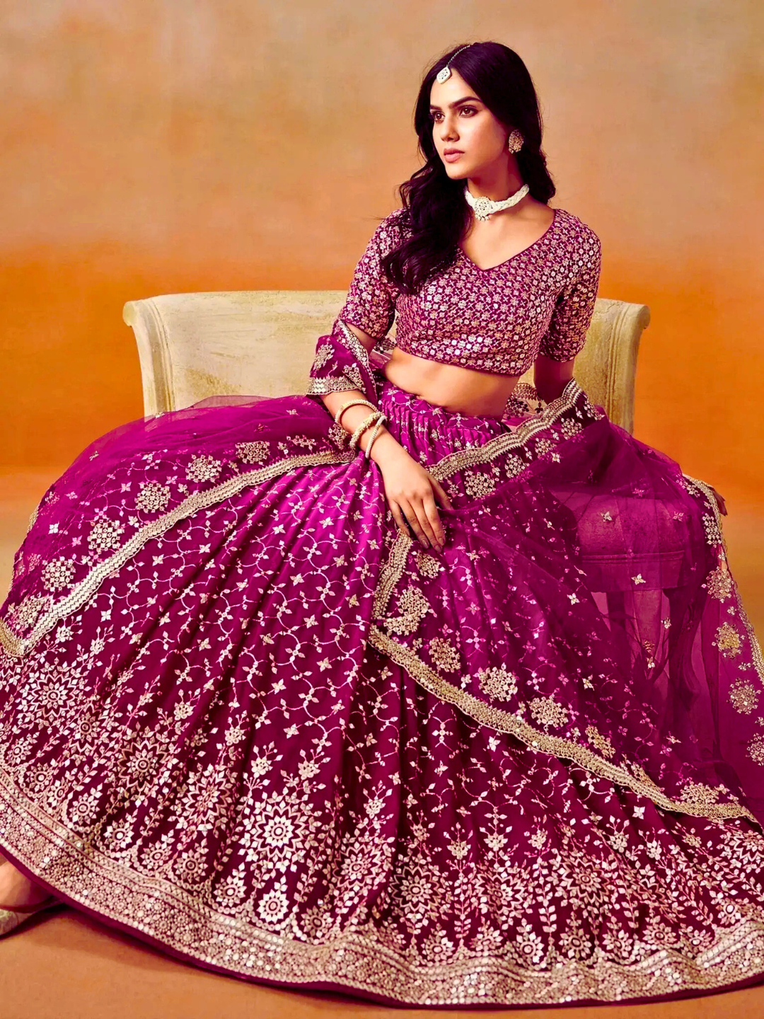 Magenta  Embroidered Bridal Lehenga Choli | Wedding & Party Wear Outfit