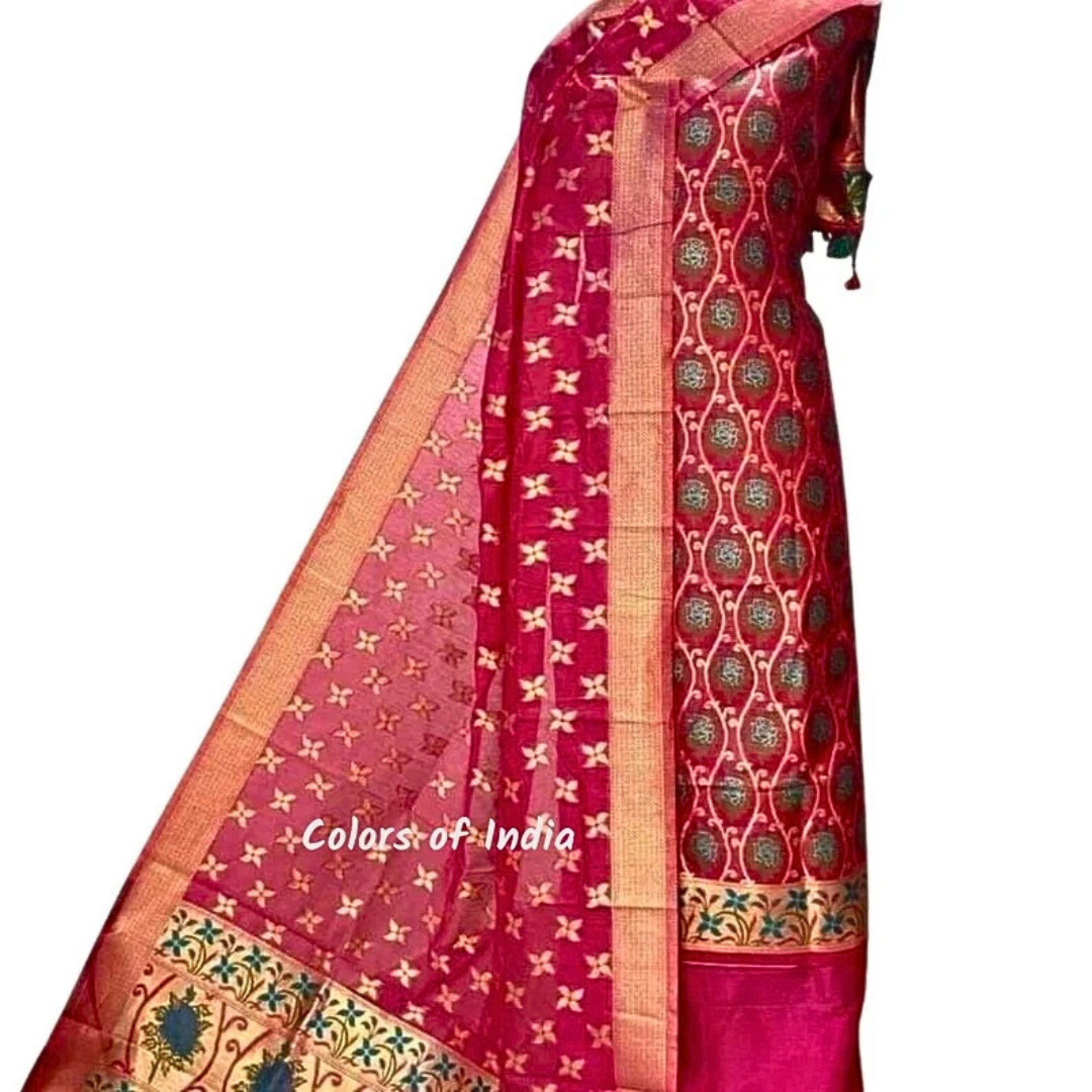 Banarasi Cotton Unstitched Salwar Suit Set with Woven Dupatta | Party & Festive Wear Suit Fabric