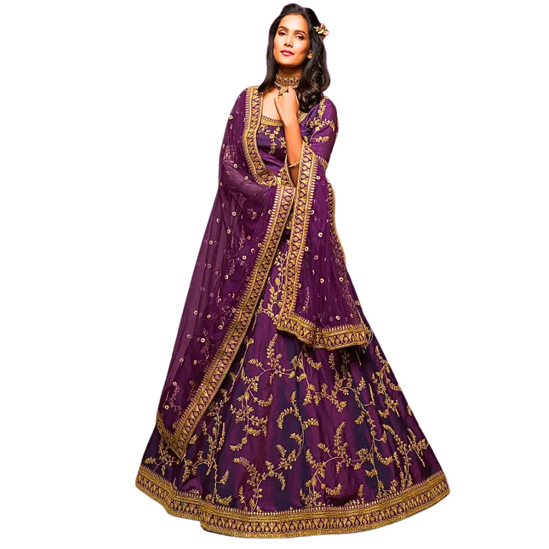 Burgundy Embroidered Wedding Lehenga Choli Set