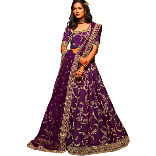 Burgundy Embroidered Wedding Lehenga Choli Set
