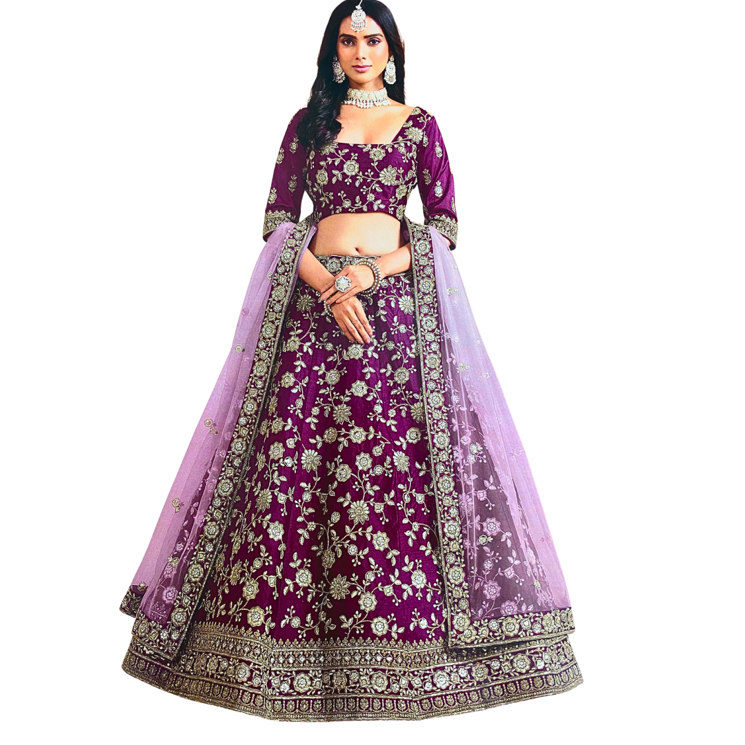 Plum  Heavy Embroidered Lehenga Choli , Designer Wedding  and Festive Wear