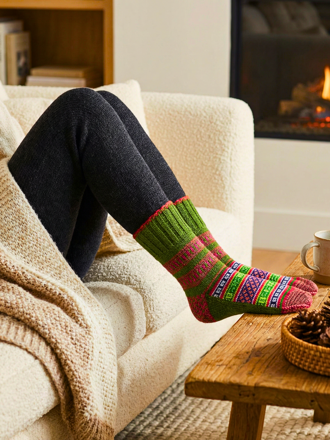 Handknitted Olive Green Woollen Socks for Women