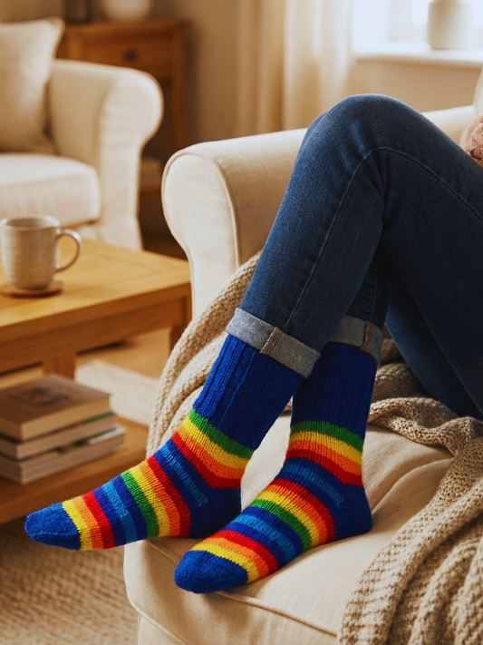 Handknitted Blue Woollen Socks for Women