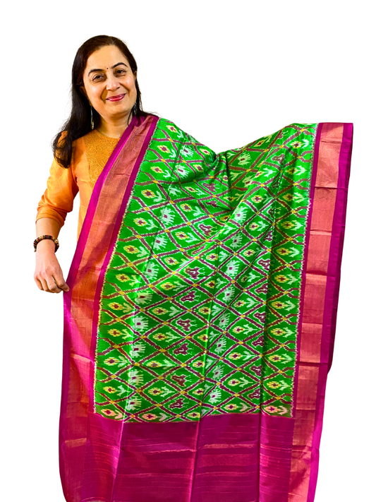 Green silk dupatta , Traditional Festive Dupatta for Women , SILK  MARK CERTIFIED