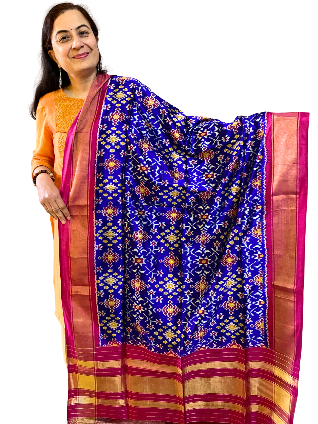 Royal blue silk dupatta , Pure Silk Ikat Dupatta , Handwoven Dupatta for Wedding Season , SILK  MARK CERTIFIED