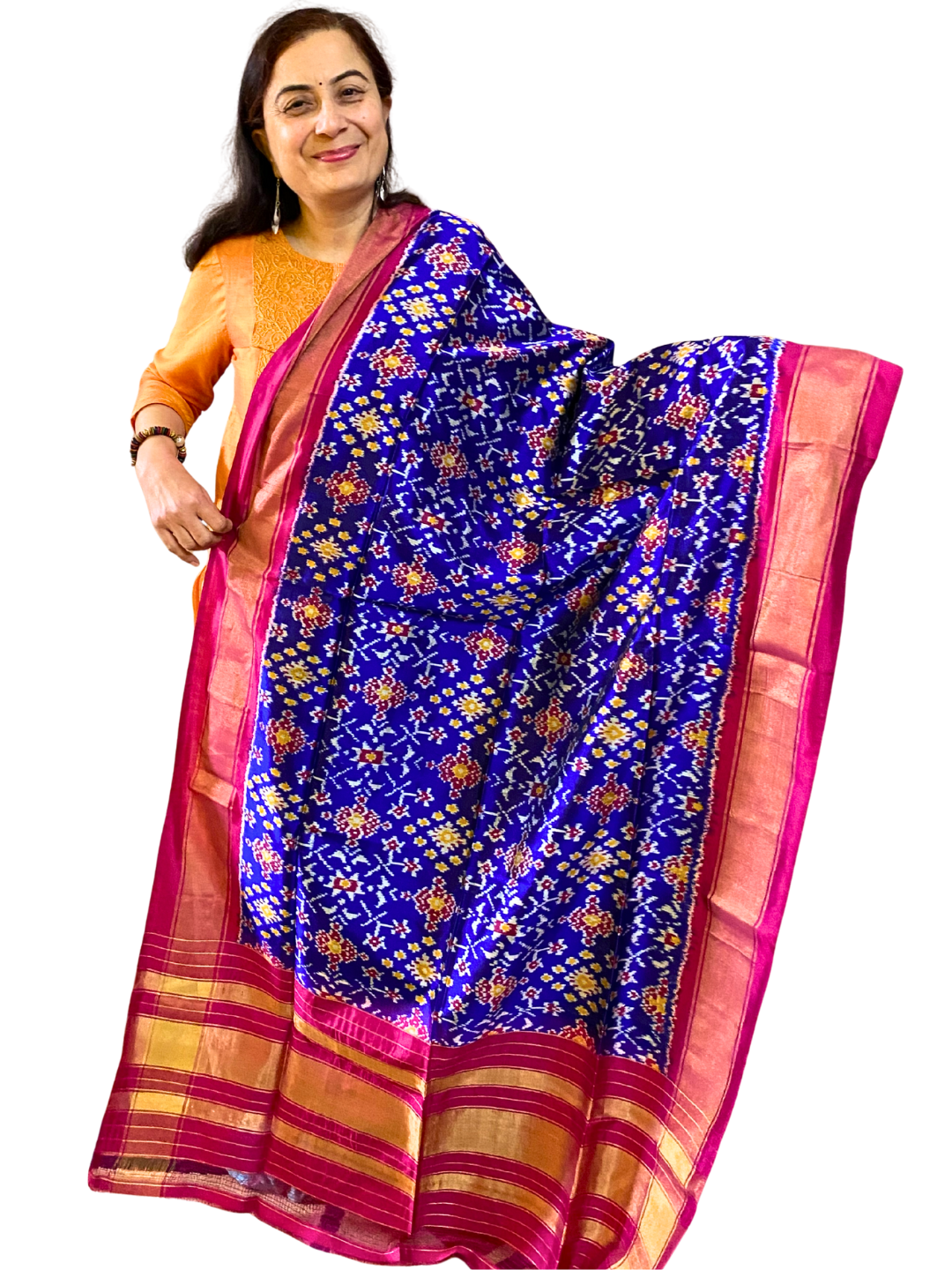 Royal blue silk dupatta , Pure Silk Ikat Dupatta , Handwoven Dupatta for Wedding Season , SILK  MARK CERTIFIED