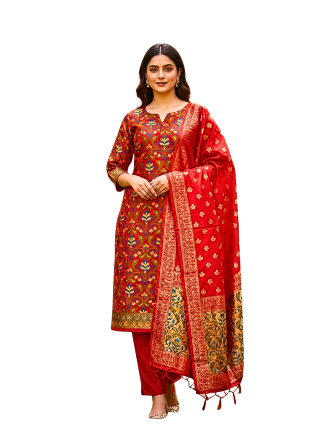 Banarasi Cotton Unstitched Salwar Suit Set with Woven Dupatta | Elegant Festive Wear Dress Material for Women