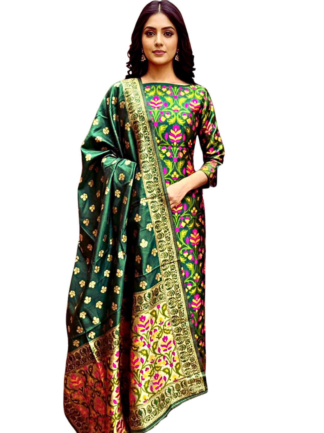 Banarasi Cotton Unstitched Salwar Suit Set with Woven Dupatta | Elegant Festive Wear Dress Material for Women