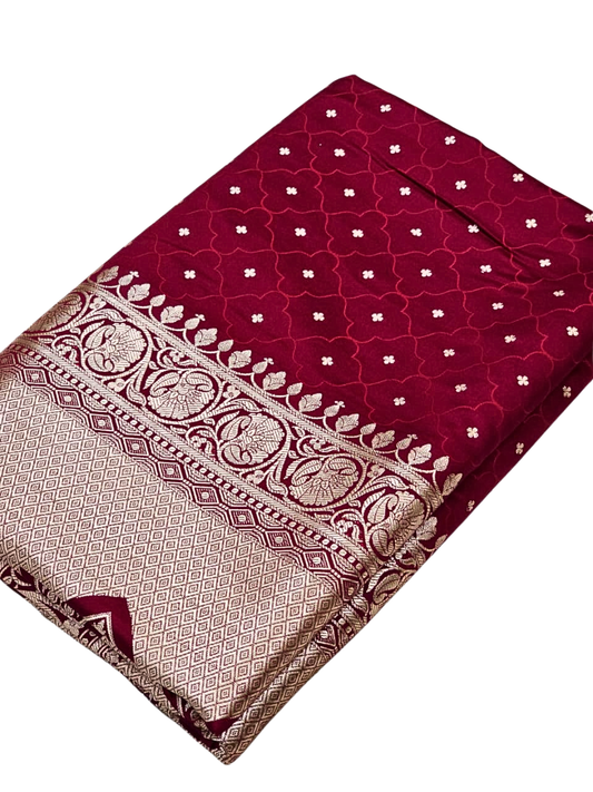 Traditional Banarasi Mashru Silk Saree with Woven Zari Border