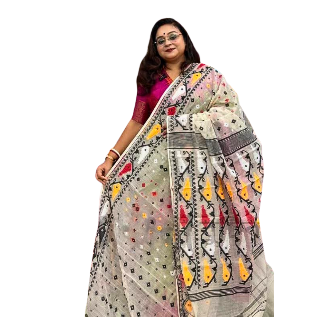 Handwoven Jamdani Cotton Saree – Soft & Lightweight Summer Saree