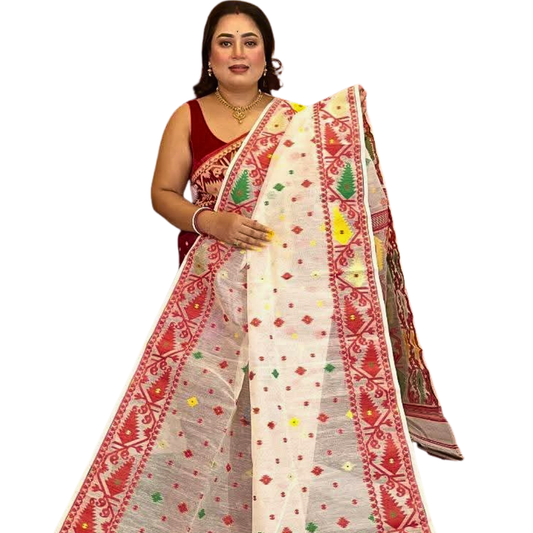 Handwoven Jamdani Cotton Saree – Soft & Lightweight Summer Saree