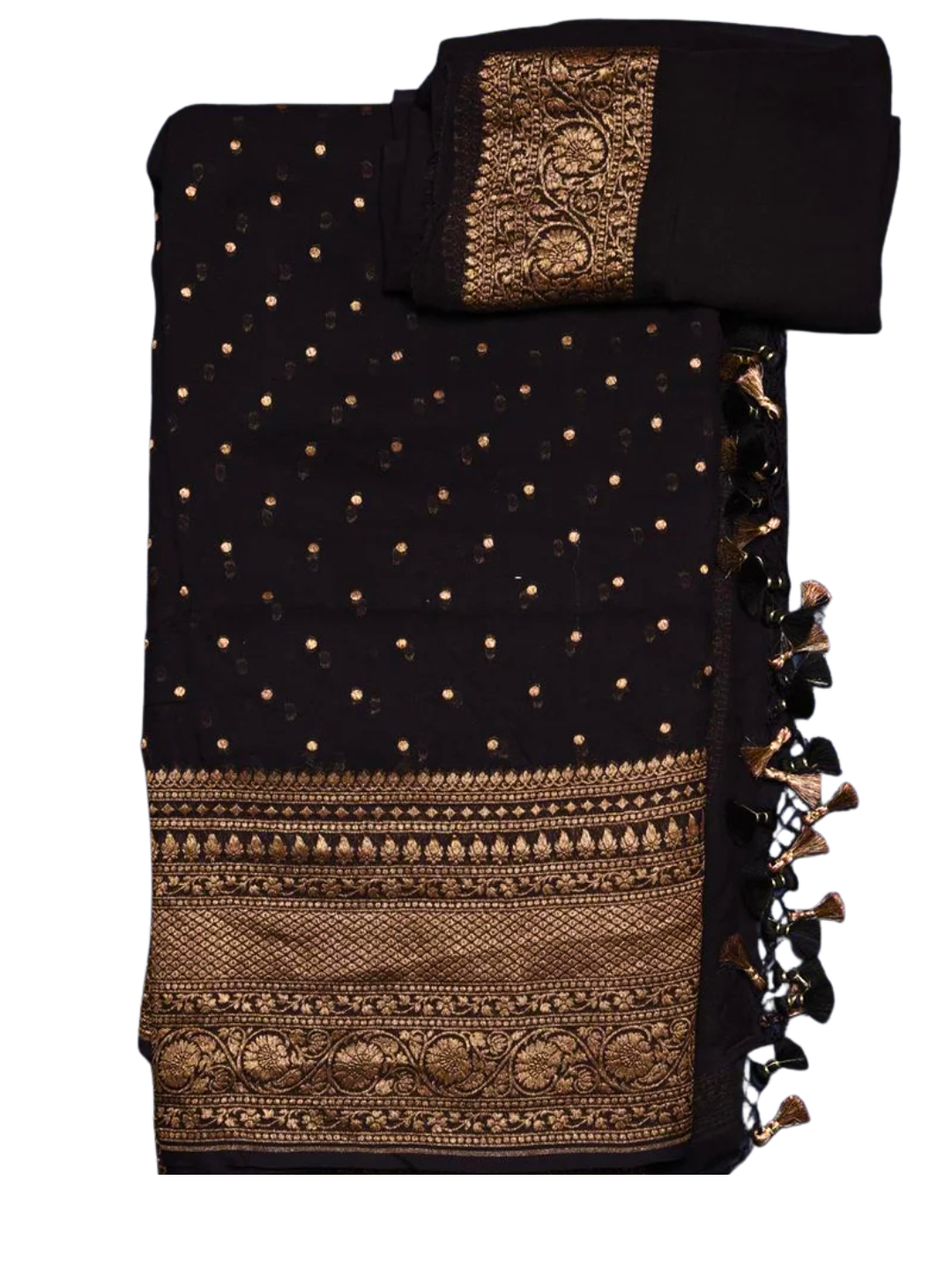 Black Pure Khaddi Georgette Banarasi Saree with Rich Gold Antique Zari Weaving
