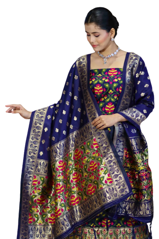 Banarasi Cotton Unstitched Salwar Suit Set with Woven Dupatta | Elegant Festive Wear Dress Material for Women