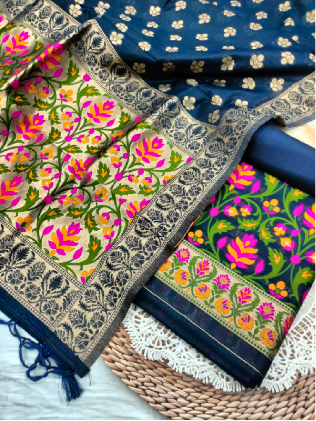Banarasi Cotton Unstitched Salwar Suit Set with Woven Dupatta | Elegant Festive Wear Dress Material for Women