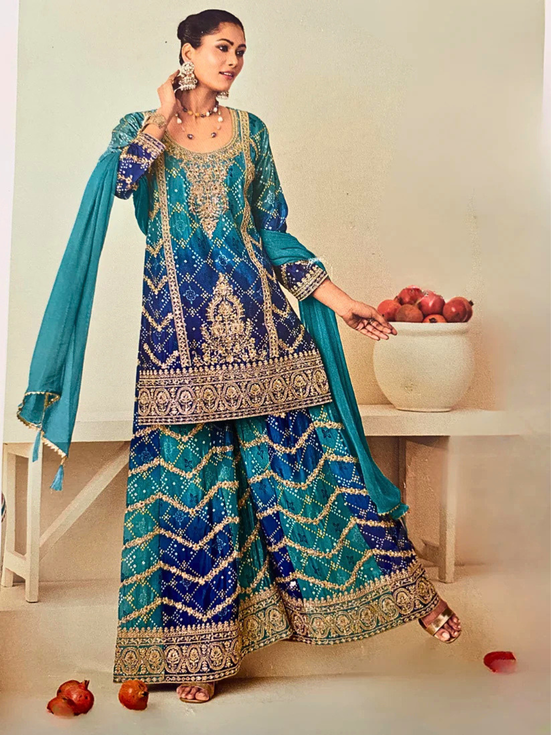 Blue Designer Embroidered Palazzo Set / Palazzo Suit for Weddings, Parties & Festivals