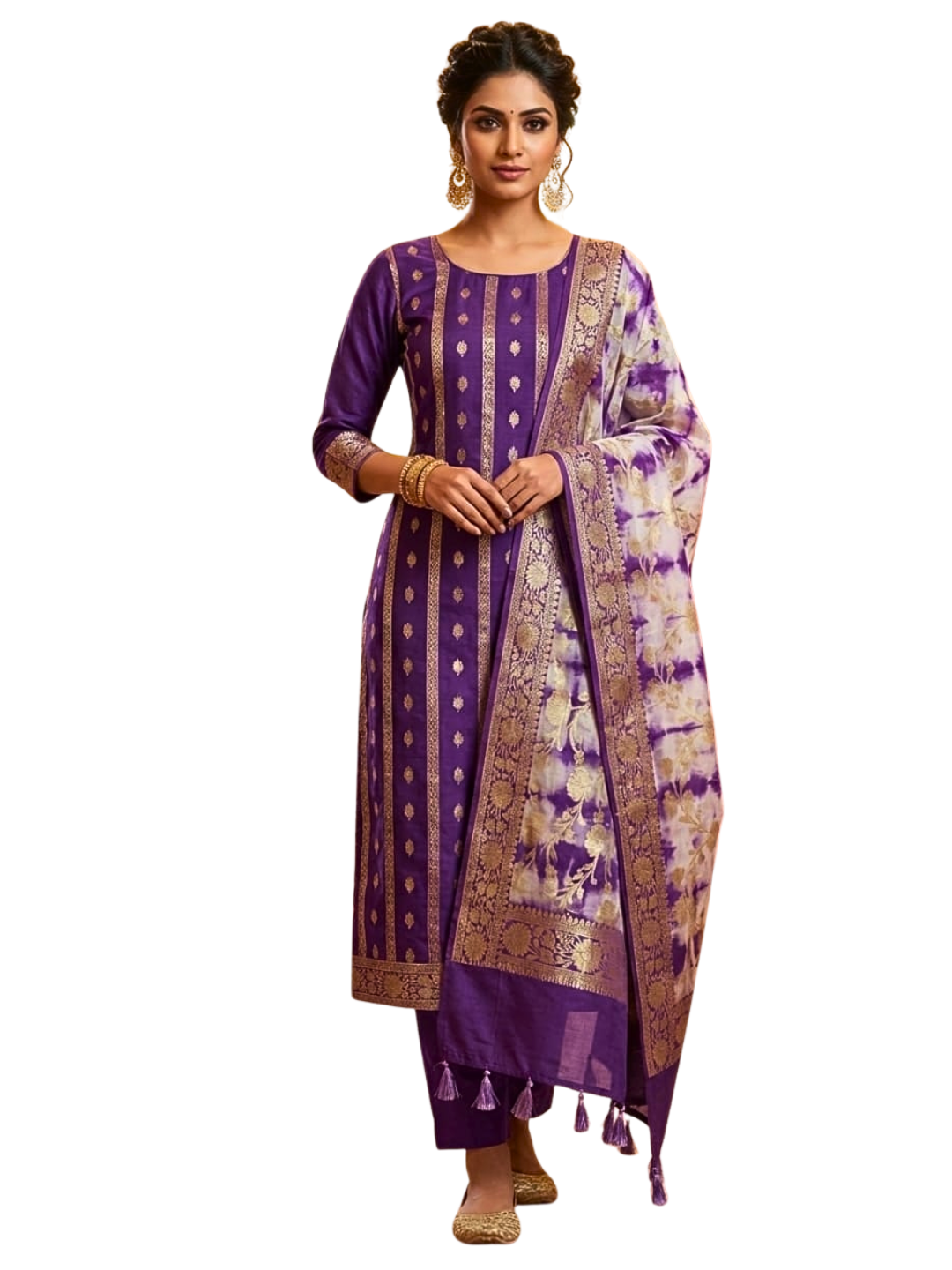 Elegant Banarasi Chanderi Suit Set with Zari Work for Festive & Party Wear