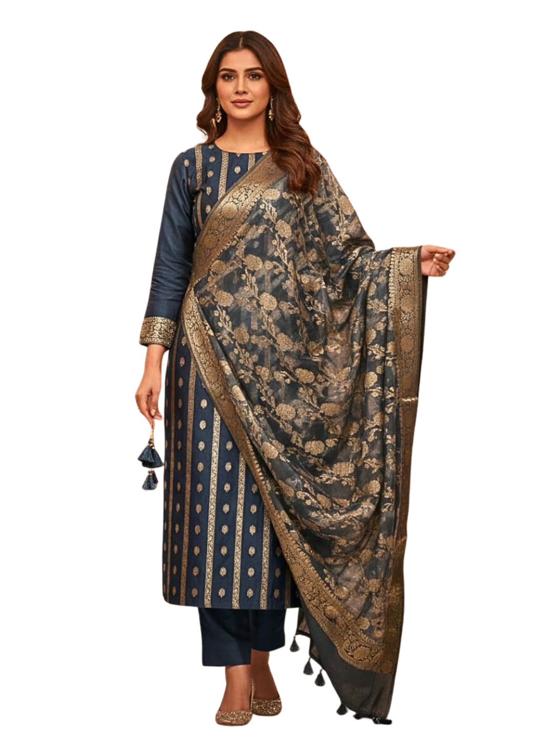 Elegant Banarasi Chanderi Suit Set with Zari Work for Festive & Party Wear